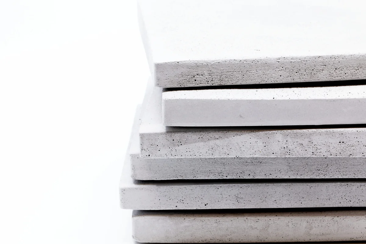 Rumett panel edges showing the mineral material through their thickness